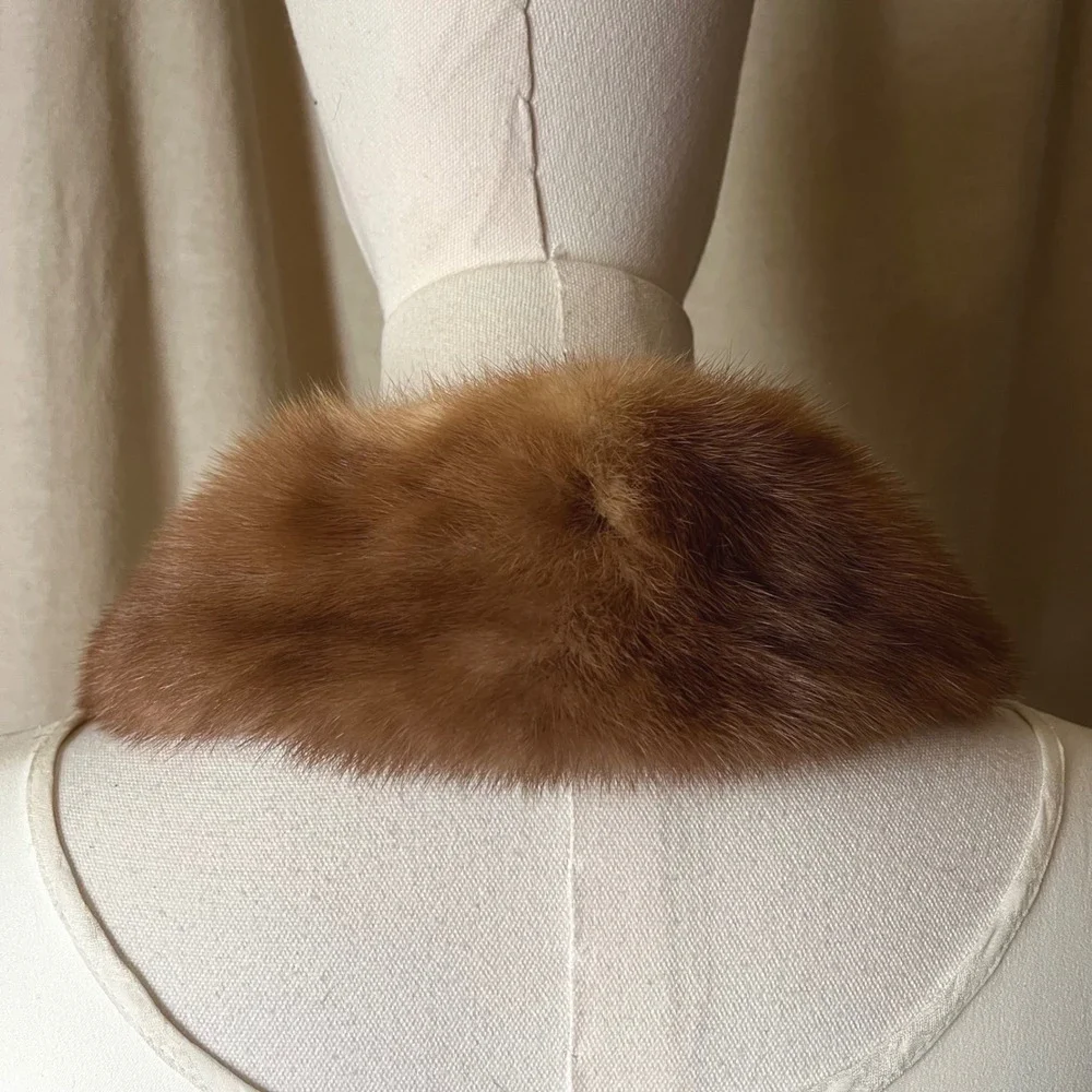 Vintage Brown Mink Fur Collar Genuine Fur Hook Closure 26